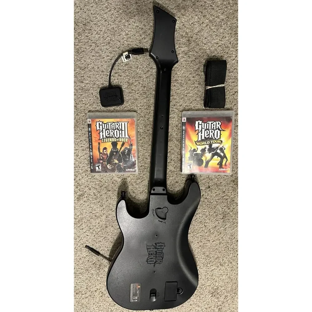 Guitar Hero PlayStation 2 PS3 Sunburst Wireless Controller Dongle 2 Games Tested